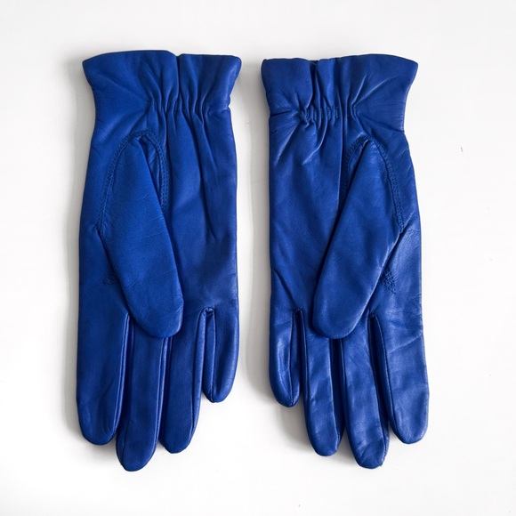 NEW 80s 90s Vintage Leather Gloves Cobalt Blue 7.5 S/M - Picture 2 of 3